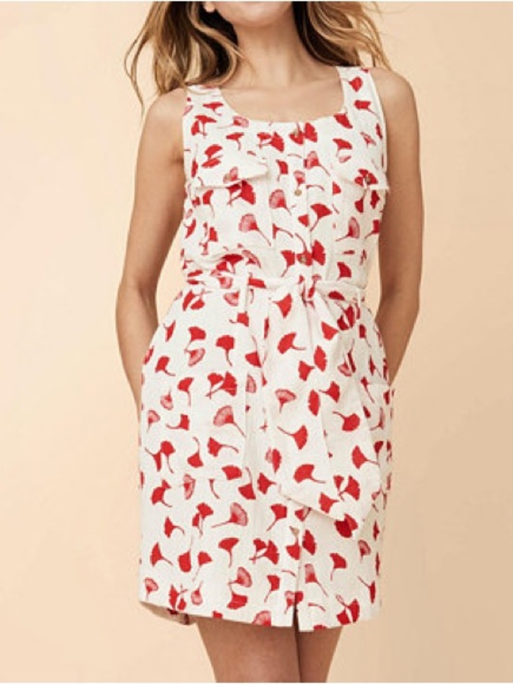 Untuckit Marianne Dress Womens Size Small White Red Floral Fan Print Sleeveless